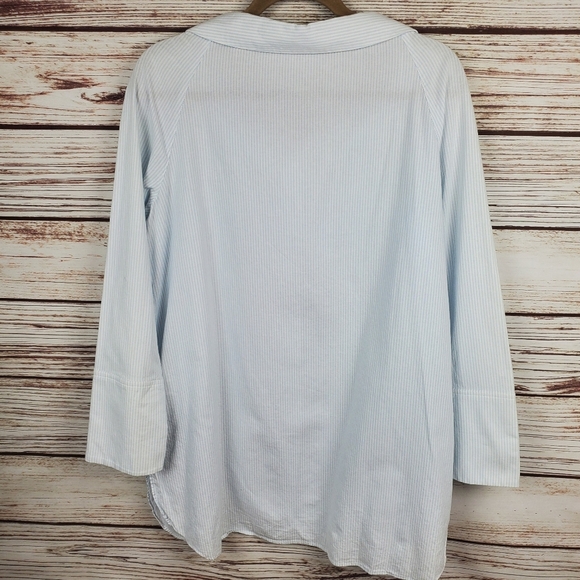 John Mark Womens Large Blue/White Stripe Portrait Collar Button Down Shirt Top - Picture 7 of 10